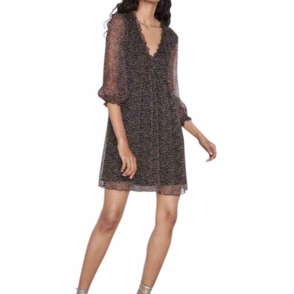New Zara Black/Sand New Polka Dot Flowy Casual Dress